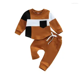 Clothing Sets Toddler Baby Girl Boy Fall Winter Outfit Patchwork Crewneck Long Sleeve Sweatshirt Pullover Top Pants 2PCS Clothes Set