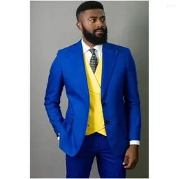 Men's Suits Royal Blue Men With Yellow Vest 3 Pcs Wedding Groom Costume Homme Business Blazer Sets Jacket Pant