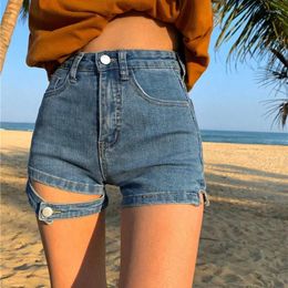 Women's Jeans Tight Denim Shorts Women 2024 Fashion High Waist Slimming Woman Button Split Y2K Short Ladies