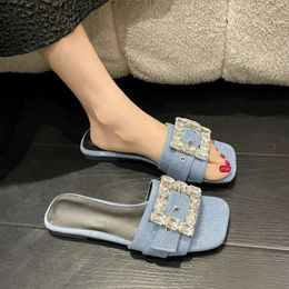 Metal Button Letter Decoration Women Slippers Summer Women Sandals Flat Beach Shoes Ladies Sandals Beach Shoes Flip Flop 240410