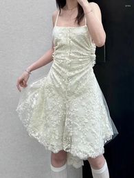 Casual Dresses Sexy Backless White Halter Neck Versatile Mesh Lace Irregular Waist Slimming Drawstring Ladies 2024 Summer