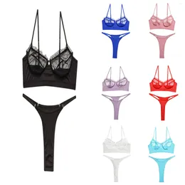 Bras Sets Ultra Thin Lace Underwear Set For Women Solid Colour Sexy Bra Sheer Mesh And Panties Ropa Interor Para Mujeres