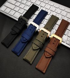 22mm 24mm 26mm Black Blue Brown Green Canvas Nylon fabric leather watch band Bracelet Buckle Clasp For Panerai strap tools 7199338