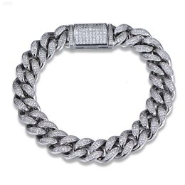 Iced Out Cuban Link Bracelet Miami Brass Copper Cuban Chain Diamond 12mm Hip Hop Bracelets for Men