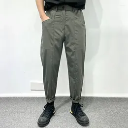 Men's Pants 2024 Summer Simple Harajuku Style Solid Color Elastic Zipper Pocket Ice Silk Thin Versatile Casual Workwear Haren