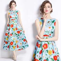 New Vintage Floral Printed Womens A-Line Midi Long Shift Vest Dresses Round Boat Crew Neck Sleeveless Ladies Casual Party Holiday Vacation Summer Fall Dropshipping