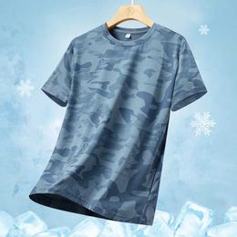 Men's T-Shirts Quick drying ice silk short slved T-shirt 2024 summer camouflage thin breathable quick drying running fitness sportswear Y240420