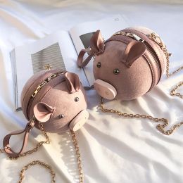 Buckets Cute Pig Design Leather Shoulder Bags Women Creative Small Crossbody Hand Bag Chains Mini Clutch Purse Messenger Bag Girl Gift