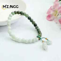 Chain Genuine A Goods Jadeite Bracelet Gradient Two-color Gourd Peace Buckle Jade String Girl Delicate Fashion Advanced Jewellery Gifts Y240420