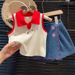 Clothing Sets Summer Girls Clothes Set Sleeveless Vest Tops Embroidery Denim Shorts 2Pcs Suits Fashion 2-8Years Children Girl Outfit