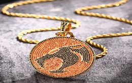 Hip Hop Mens Necklace Gold Plated CZ Ice Out Dinosaur Pendant Necklace with 24inch Rope Chain for Men Punk Jewellery Gift1000115