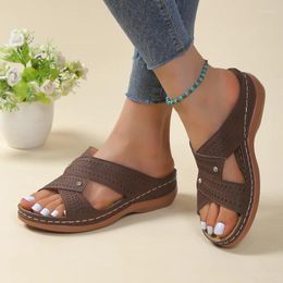 Slippers Women's Sandals 2024 Summer Plus Size Beach Shoes Retro Open Toe Wedges Vintage Non-slip Ladies Casual Slides