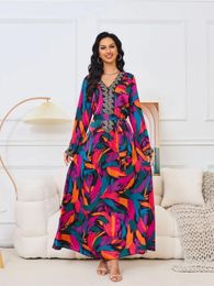 Ethnic Clothing Eid Muslim Print Diamon Party Dress For Women Jalabiya Ramadan Long Dresses Abayas Woman Kimono Robe Caftan Vestidos Largos