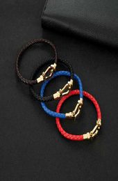 Steel Titanium Bracelet Four Colour Braided Horseshoe Buckle Gold Plated Bracelet Stainless Steel Ushaped for Lovers2159622