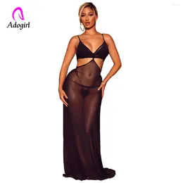 Casual Dresses Cover-ups Women Long Maxi Dress Solid Sleeveless Spaghetti Straps 2024 Summer Sexy Mesh See Through Night Club Party Vestidos