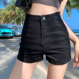 Denim shorts womens elastic high waisted black slimming spicy girl pants A-line hot pants tight fitting curly buttocks wrap buttocks slim fit Instagram trend