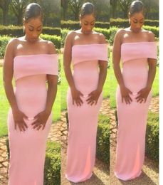 Cheap 2019 elegant Pink Sheath Bridesmaid Dresses long One Shoulder Floor Length Satin split formal plus size Wedding Guest Dress 8617829