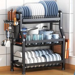 Kitchen Storage 1pc Dish Drying Rack Drain Counter With Cutting Board Holder Space Saving