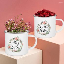 Mugs Big Sister Little Creative Coffee Enamel Drink Breakfast Milk Cup Sibling Handle Drinkware Girls Diy Vase Kids Gifts