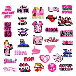 Anime charms wholesale childhood memories pink mean girl burn book cartoon charms shoe accessories pvc decoration buckle soft rubber clog charms fast ship