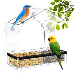 Acrylic Window Bird Feeder Detachable Birds Feeders Tray Transparent Outside Birdhouse for Cat Window Perch 240407