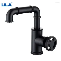 Bathroom Sink Faucets ULA Brass Basin Faucet Black Washbasin Mixer Tap Cold Water Classic Taps Waterfall