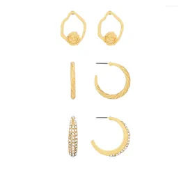 Hoop Earrings 3 Pairs Jewelry Minimalist Round Hollow Set Charm Metal Waterproof Temperament