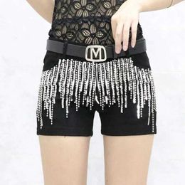 Damskie szorty czarne cekiny Tassels dżinsowe szorty damskie Strtwear 2023 Summer New Korean Slim Trend