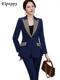 Women's Two Piece Pants White Blue Black Plaid Women Pant Suit Blazer Ladies Formal Jacket And Trouser Female Autumn Winter Business Work 2