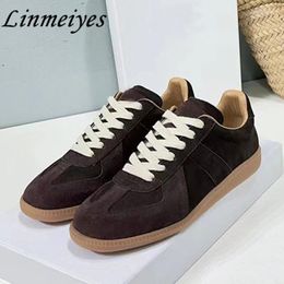 Casual Shoes Leisure Sneakers Unisex S Suede Leather Patchwork Female Autumn Outdoors Lace-Up Flat Walk Man