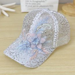 Berets Korean Flower Embroidery Baseball Caps Women Girl Cute Plum Outdoor Long Brim Sun Visor Hats Cotton Adjustable Sports Cap