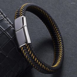 Charm Bracelets 2024 Fashion Men Jewellery Braided Leather Male Bracelet Stainless Steel Magnetic Clasp Punk Bangles Man Gift PW763