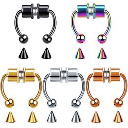 Women Fake Piercing Nose Ring Hoop Septum Clip Rock HipHoop Stainless Steel Magnet Fashion Body Jewelry Wholesale 240407