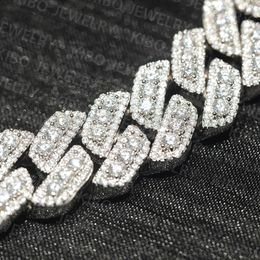 Ювелирные украшения хип -хопа Moissanite Кубинское ожерелье Ice Out 925 Стерлинговое серебро 15 мм кластера мойссанита кубинская цепь связи