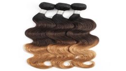 KISS HAIR T1B427 Brown Honey Blonde Brazilian Ombre Human Hair Weave Bundles Silky Straight Body Wave Ombre Indian Remy Hair7055520