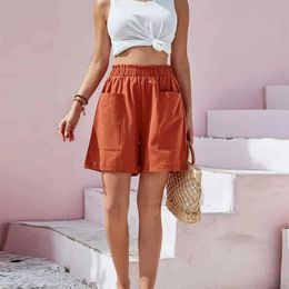 Women's Shorts Pure cotton shorts womens fashionable summer Strt casual basic shorts office womens solid loose pockets elastic waist shorts Y240420