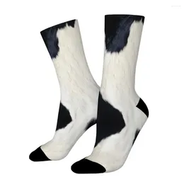 Men's Socks Faux Cowhide Black And White Men Women Windproof Spring Summer Autumn Winter Stockings Gift