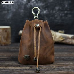 Purses Genuine Leather Coin Purse For Men Male Vintage Original Cowhide Small Drawstring Bag Coin Pouch Key Card Holder Keychain Wallet