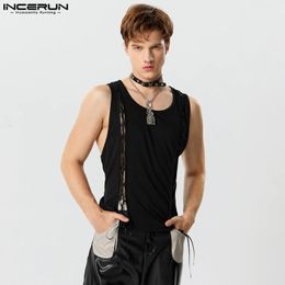 Sexy Fashionable Style Tops INCERUN Men Drawstring Design Solid Vests Casual Stylish Male Tight Elastic Tank S-5XL 240419