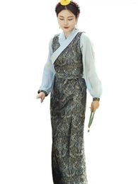 Ethnic Clothing Tibetan Costume Female National Silk Gown Women Asian Summer Long Dress Cheongsam Style Oriental Elegant Robe