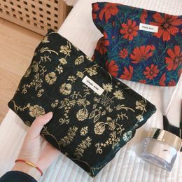 Cosmetic Bags Retro Flower Bag Wash Canvas Make Up Organiser Clutch Women Travel Pouch Beauty Storage