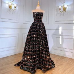 Party Dresses Black Gold Strapless Evening 2024 Sequin Luxury A-Line For Women Wedding Gowns BLA71523 Serene Hill