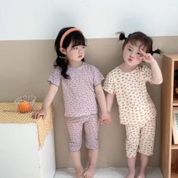 Clothing Sets Childrens Summer Set 2024 Printed Sweet And Cute Top Pants Two Pieces Casual Comfortable