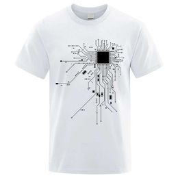 Men's T-Shirts CPU Processor Circuit Diagram T Shirt Men Summer Cotton T-shirt Mens Funny Tops Fashion Ts Homme Brand Unisex Clothes C99 Y240420