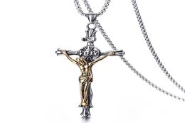Mens Retro Jesus Cross Pendant Necklace Stainless Steel Gold Plated Fashion Jewellery Gift Nonfading Not Sensitive7936581