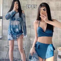 Women's Swimwear Bikini 3-piece Fairy Conservative Student Belly Shading Slim Wind Spa Swimsuit Women T-Shirt Style Tops