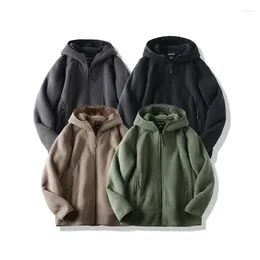 Men's Hoodies Autumn And Winter Solid Colour Sweater With Plush Thickened Cardigan Jacket Hooded Coat