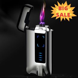 Plasma Battery Display Windproof USB Charging Lighter Portable Touch Sensing Pulse Double Arc Lighter Men's High End Gift