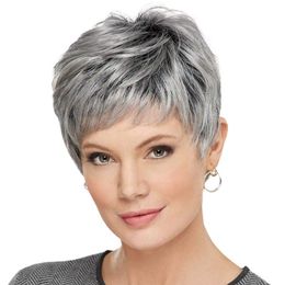 Lace Wig JOY BEAUTY Short Bob Wavy Wig Women Synthetic Silver Grey Wig Suitable for Party or Daily Use Heat Resistant Hair Style Wig Z0613