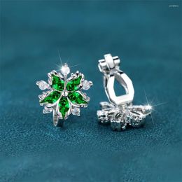 Backs Earrings Luxury Female Small Green Zircon Stone Clip Charm Silver Color Wedding Jewelry For Women